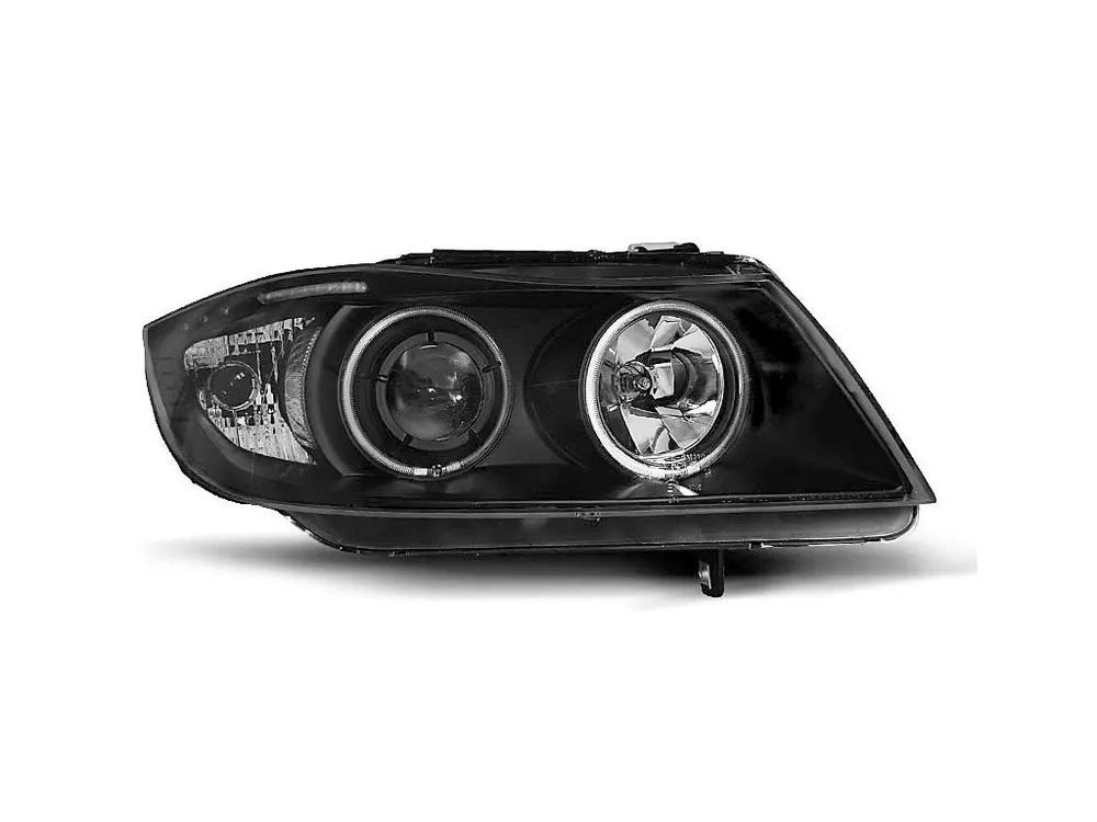 Přední světla BMW E90, E91 05-08 Angel Eyes 1 - černé H7+H1 Sezónní Sleva