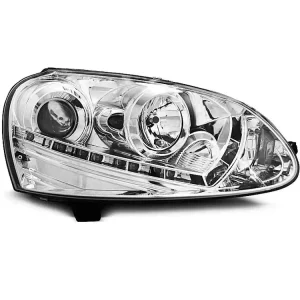 Akce Přední světla VW Golf V 03-09 s denním svícením, H7 + RL - chrom