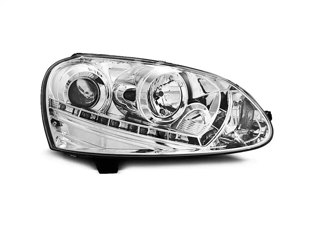 Akce Přední světla VW Golf V 03-09 s denním svícením, H7 + RL - chrom