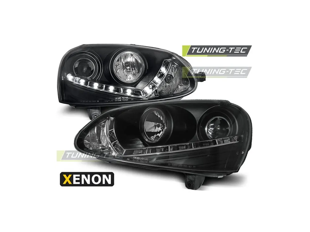 Značkový Přední světla VW Golf V 03-09 s denním svícením, XENON D2S + RL - černé