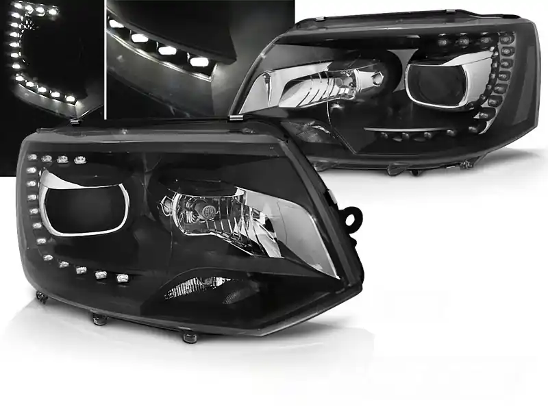 VW T5 10-15 - přední černá světla s LED denním svícením XENON LOOK Koupit Online