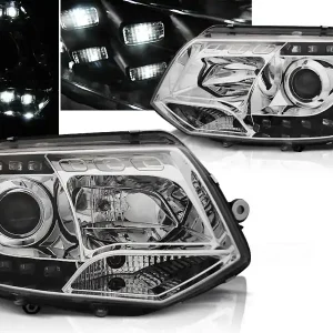Novinka VW T5 10-15 - přední chrom světla s LED denním svícením
