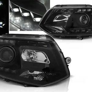 Výhodná Nabídka VW T5 10-15 - přední černá světla s LED denním svícením