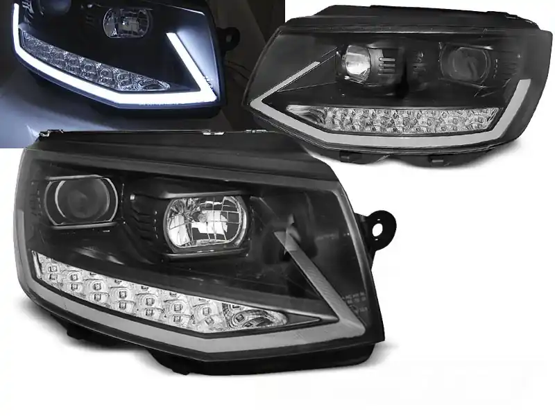 Pouze Dnes VW T6 15- - přední černá světla TUBE LIGHT s LED denním svícením a dynamickým blinkrem