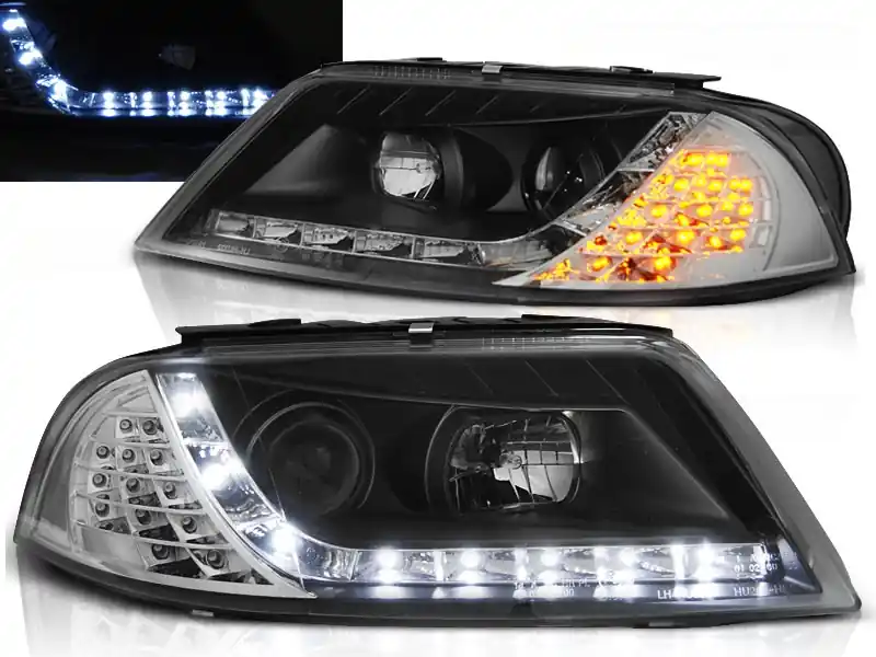 VW PASSAT 3BG 00-05 - přední černá světla s LED svícením a LED blinkrem Sezónní Sleva