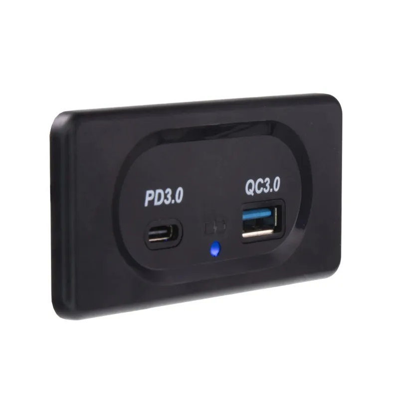 Zlevněný Nabíječka 12V / 24V - USB QC3.0 + USB-C PD3.0 zásuvka pro povrchovou montáž / modrá LED indikace