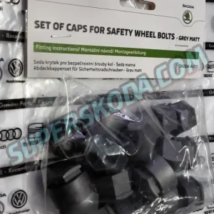 Vrácení Zdarma Škoda Auto krytky šroubů - MATT GREY + 4x krytka na pojistné šrouby
