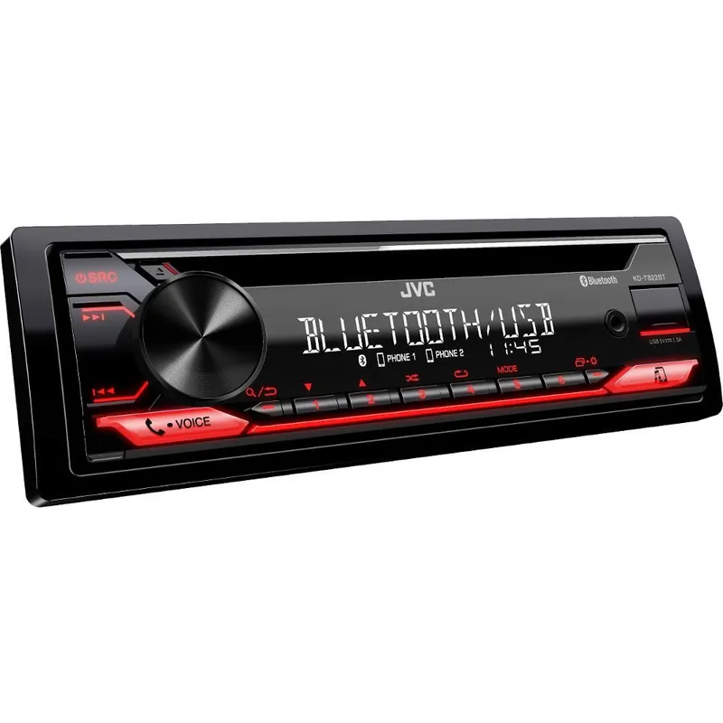 Autorádio JVC KD-T822BT - CD / MP3 / USB / AUX / Bluetooth připojení / červené podsvícení / odnímatelný panel Vrácení Zdarma