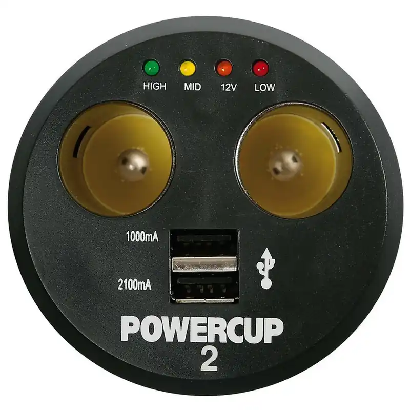 Vysoce Kvalitní Rozdvojka do prostoru pro nápoje LAMPA POWER CUP 2, 12V, s testerem baterie + USB