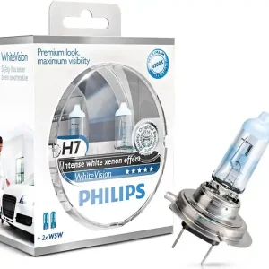 Žárovky H7 Philips WhiteVision + 60% (2 ks) + parkovací žárovky W5W Časově Omezené