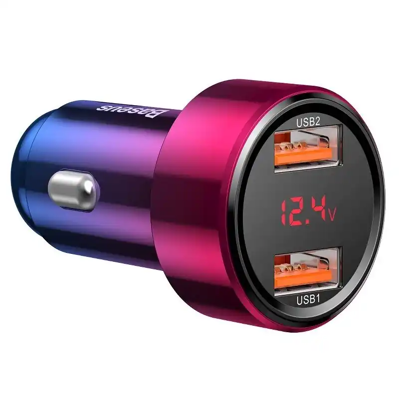 USB nabíječka do auta s voltmetrem 12/24V 2x USB-A QC 3.0 45W BASEUS MAGIC Finální Výprodej