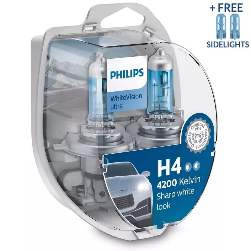 Žárovky H4 Philips WhiteVision ultra + 60% (DUO BOX 2 ks + parkovací žárovky W5W) Jen Po Omezenou Doba