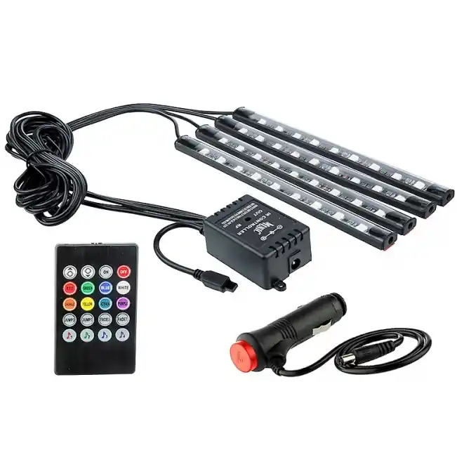 Značkový Interiérové RGB LED osvětlení do auta CARMOTION, 4x LED pásky, 8 barev, dálkové ovládání