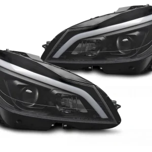 Mercedes W204 2011-2014 - Přední světla TUBE LED černá SEQ DRL Nová Kolekce
